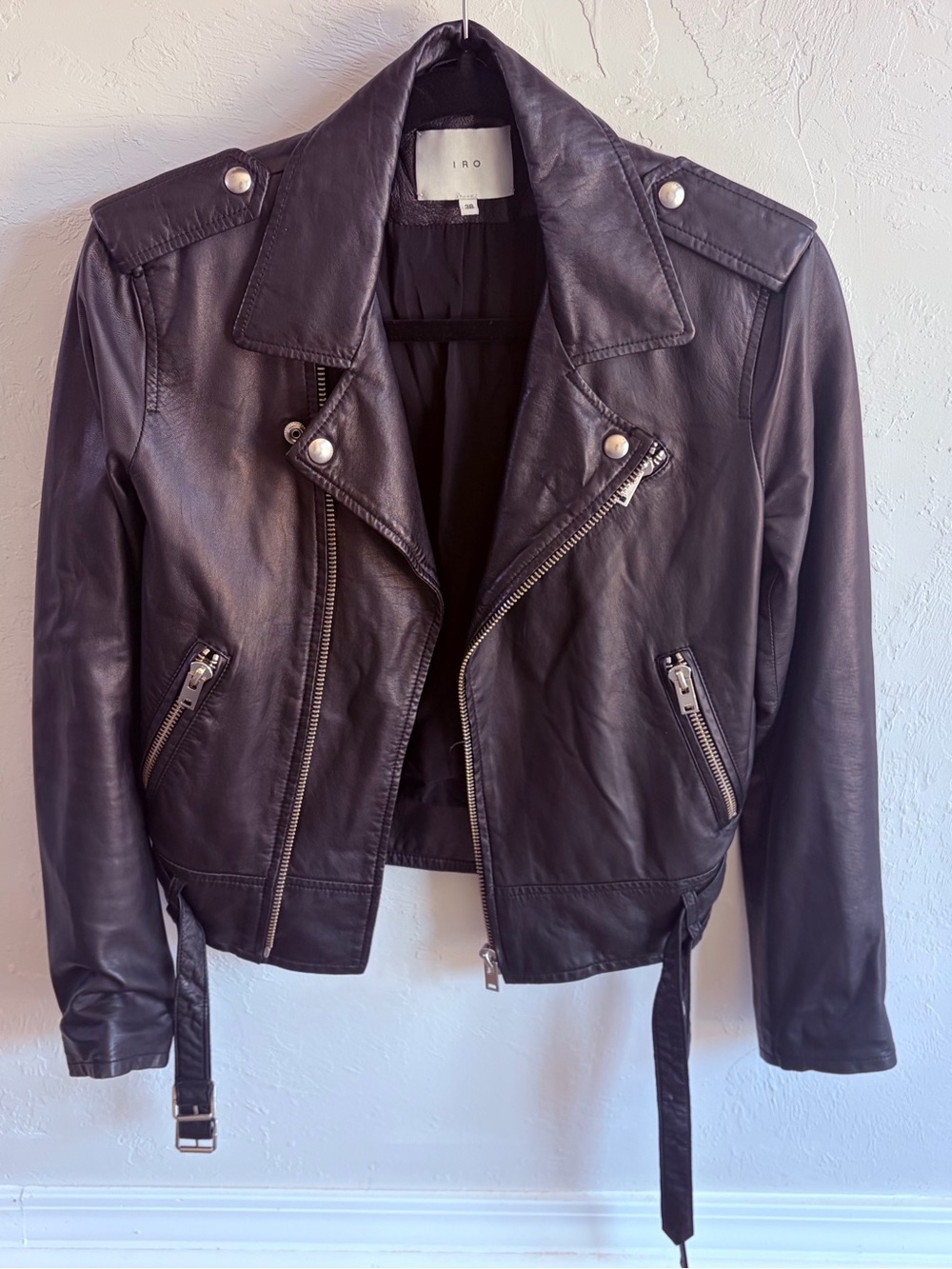 IRO Paris Galaxy Lambskin Black Leather Moto Jacket Size EU38 US 4-6